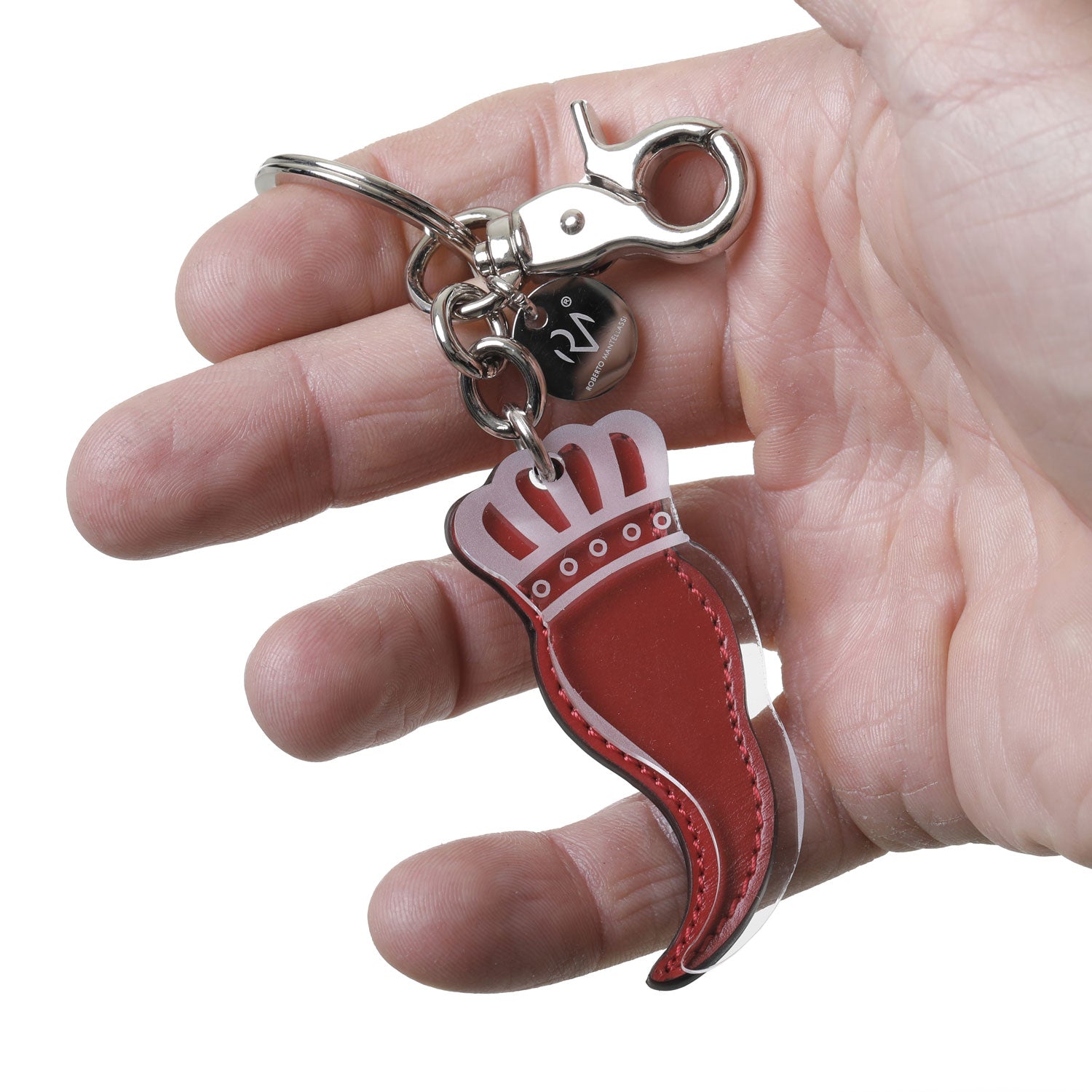 Neapolitan Horn Keychain in Genuine Leather and Plexiglass for Women