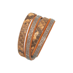 Sofia Bracelet in Genuine Leather and Reptile with Crystals for Women