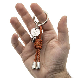 Open image in slideshow, Keychain in Genuine Orange Leather with Scoubidou Knot for Men
